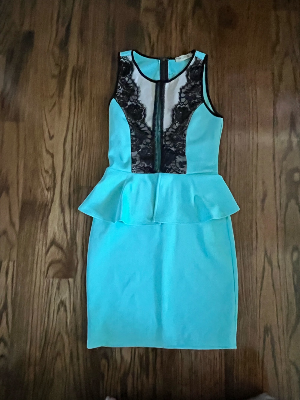Arden B Aqua Peplum Dress with Black Lace